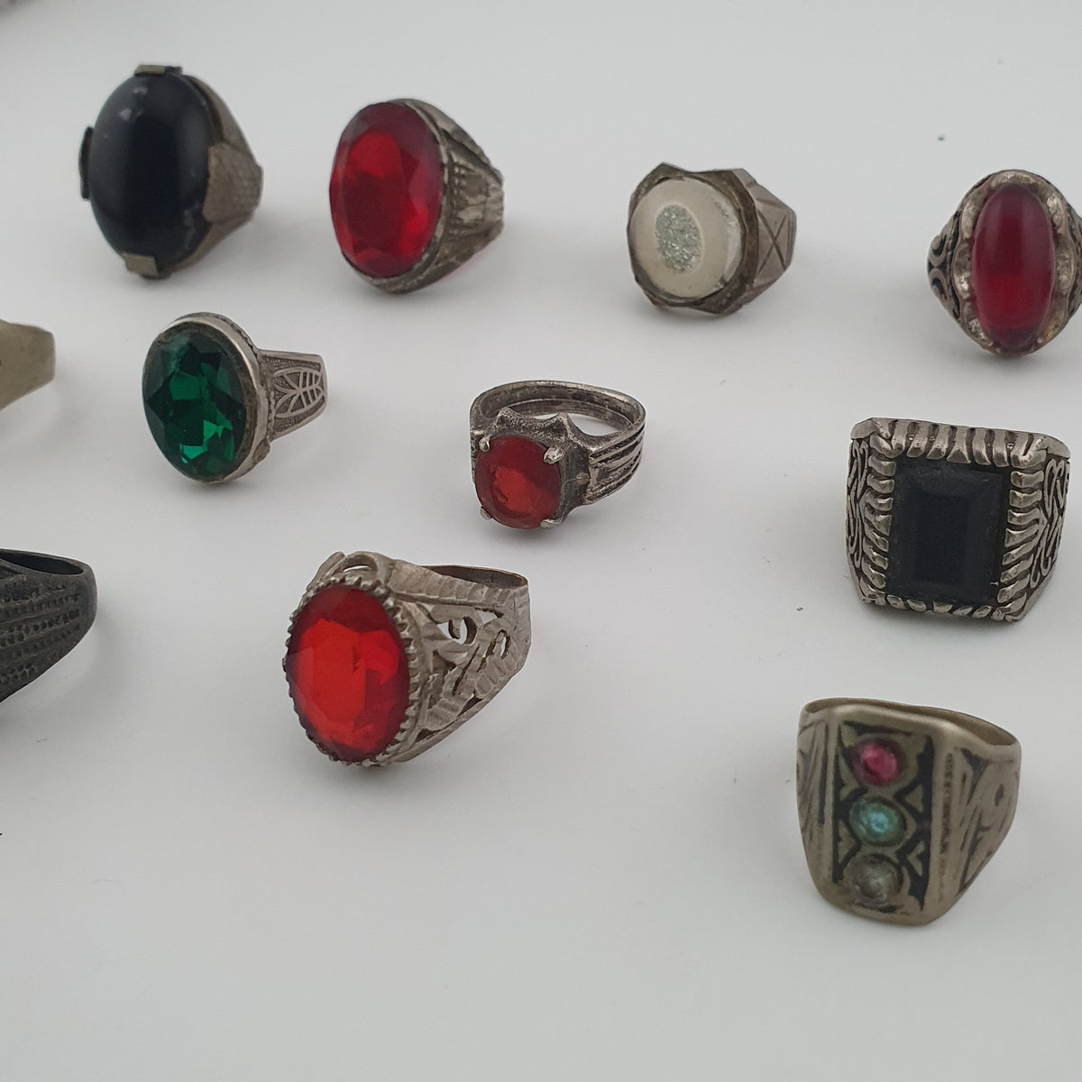 15 Traditional Brass Stone & Glass Rings Rustic Antique Jewellery