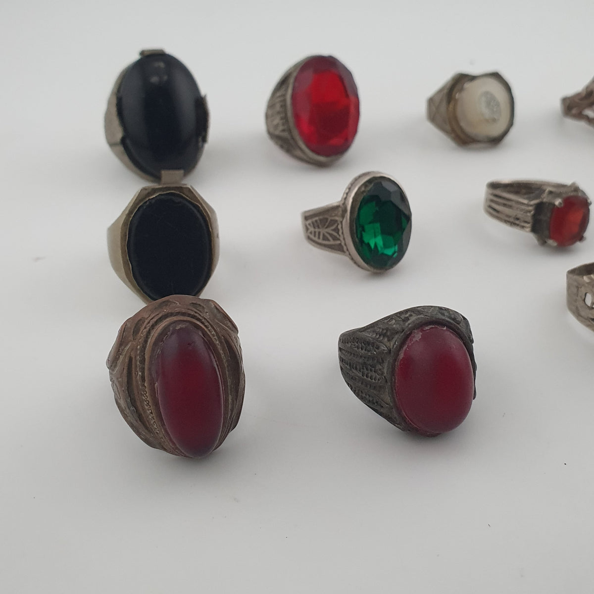 15 Traditional Brass Stone & Glass Rings Rustic Antique Jewellery