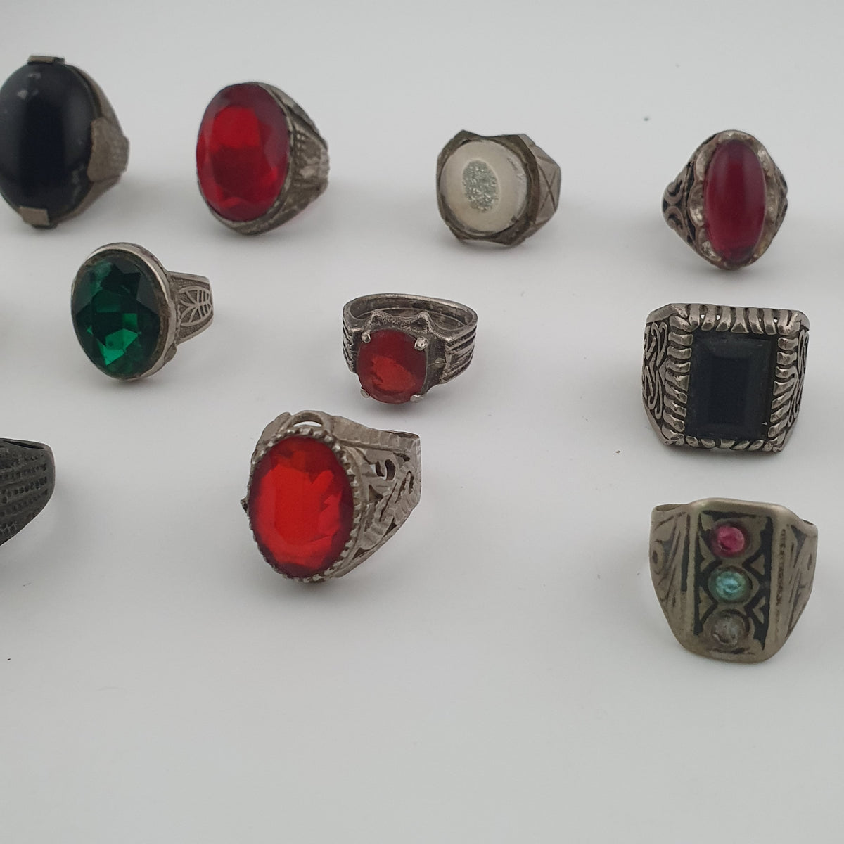 15 Traditional Brass Stone & Glass Rings Rustic Antique Jewellery