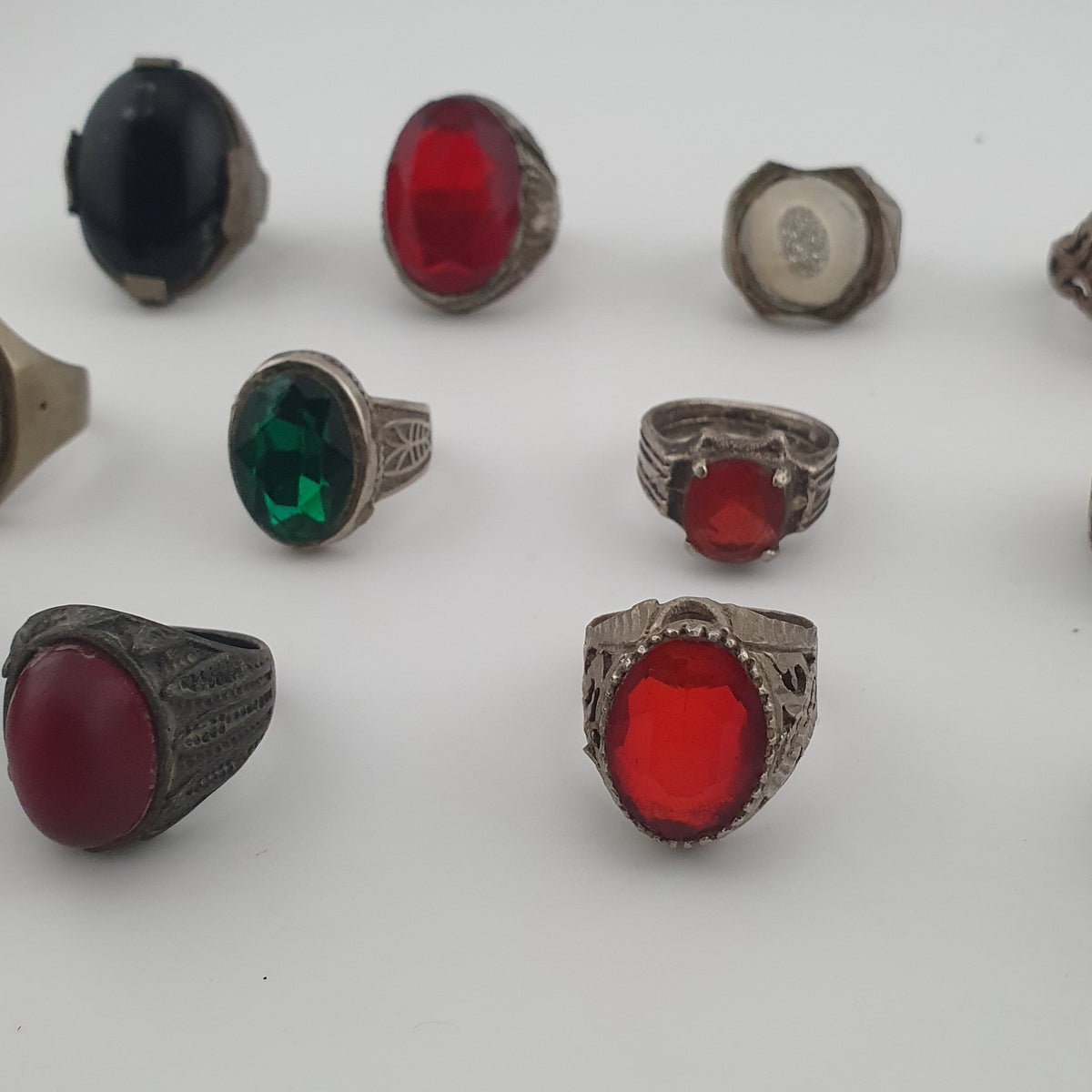 15 Traditional Brass Stone & Glass Rings Rustic Antique Jewellery