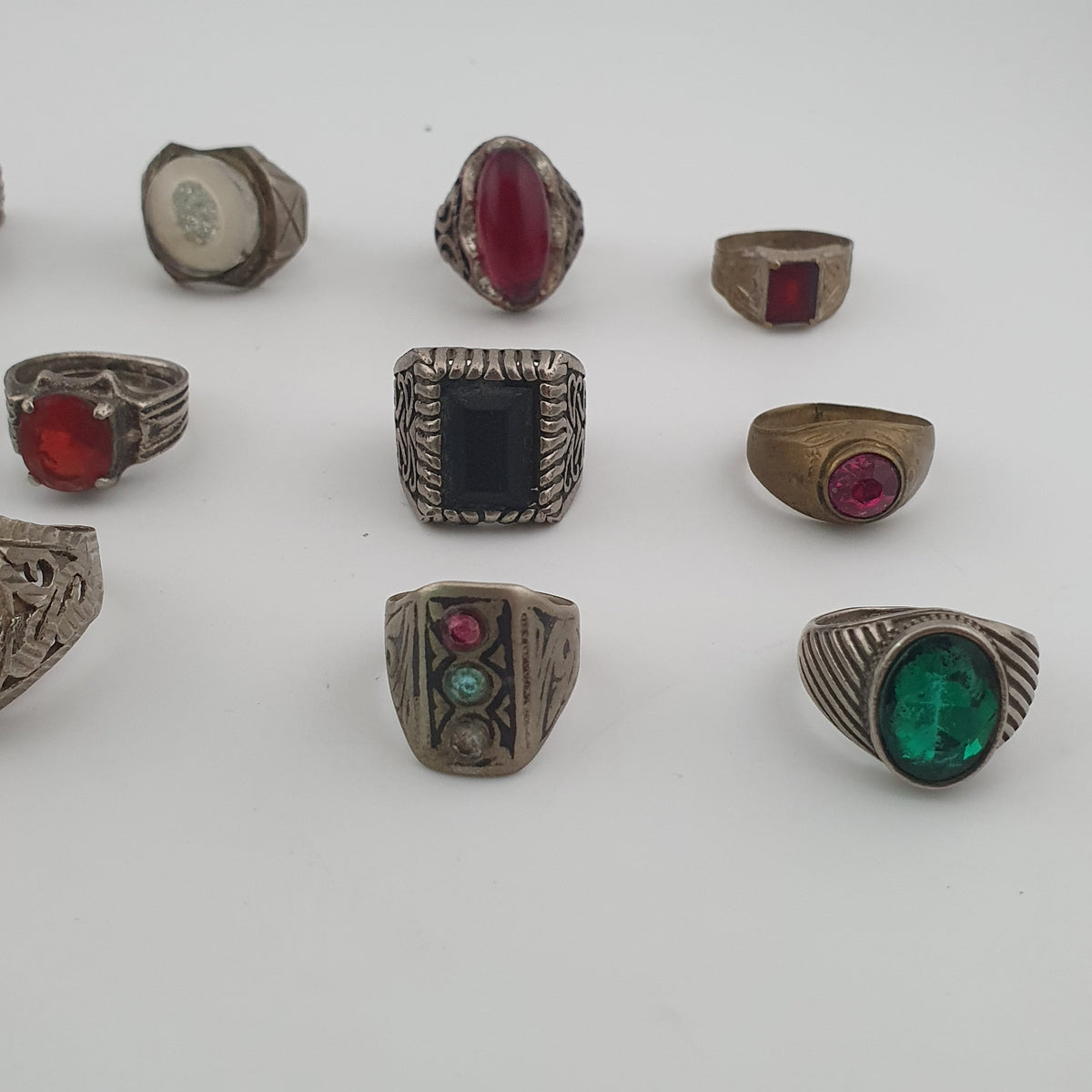15 Traditional Brass Stone & Glass Rings Rustic Antique Jewellery