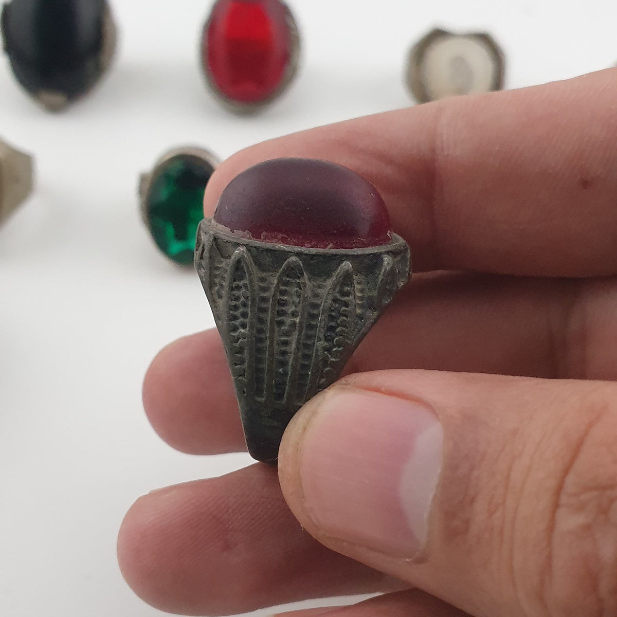 15 Traditional Brass Stone & Glass Rings Rustic Antique Jewellery