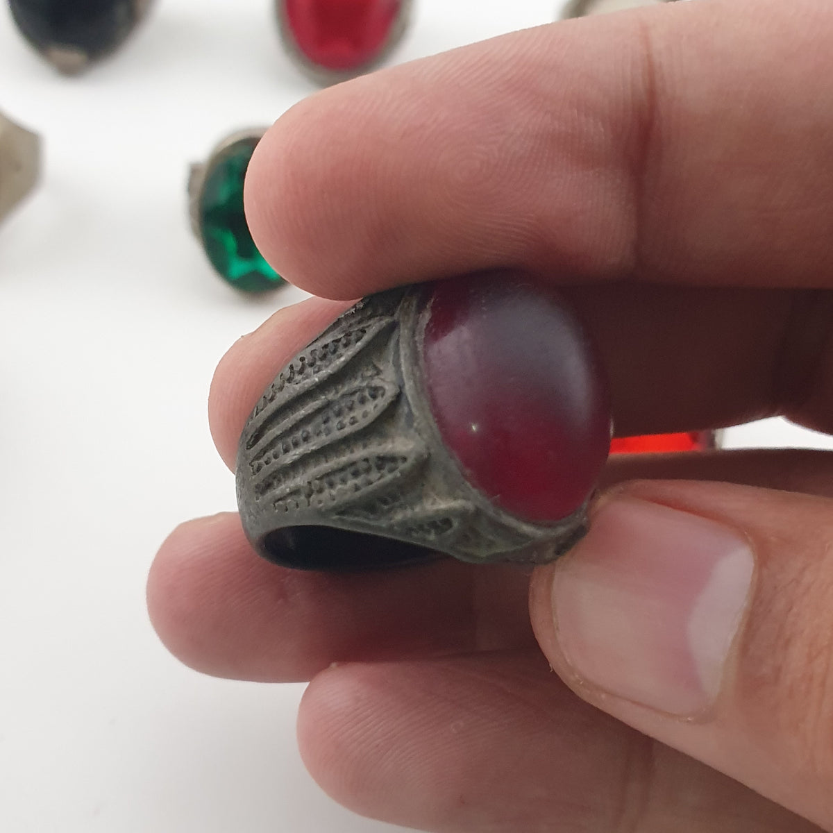 15 Traditional Brass Stone & Glass Rings Rustic Antique Jewellery