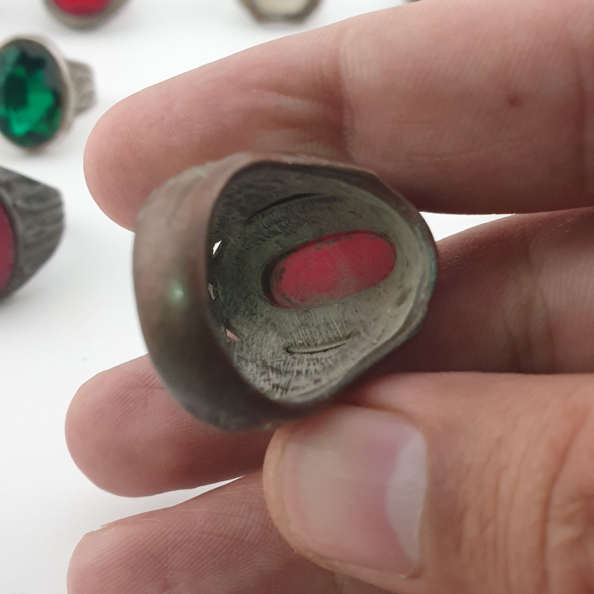 15 Traditional Brass Stone & Glass Rings Rustic Antique Jewellery
