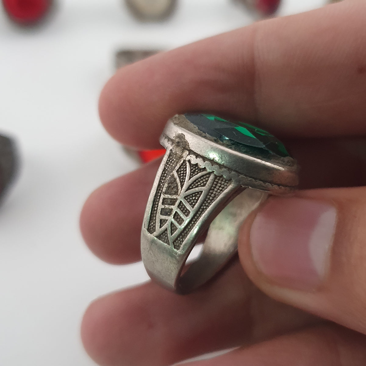 15 Traditional Brass Stone & Glass Rings Rustic Antique Jewellery