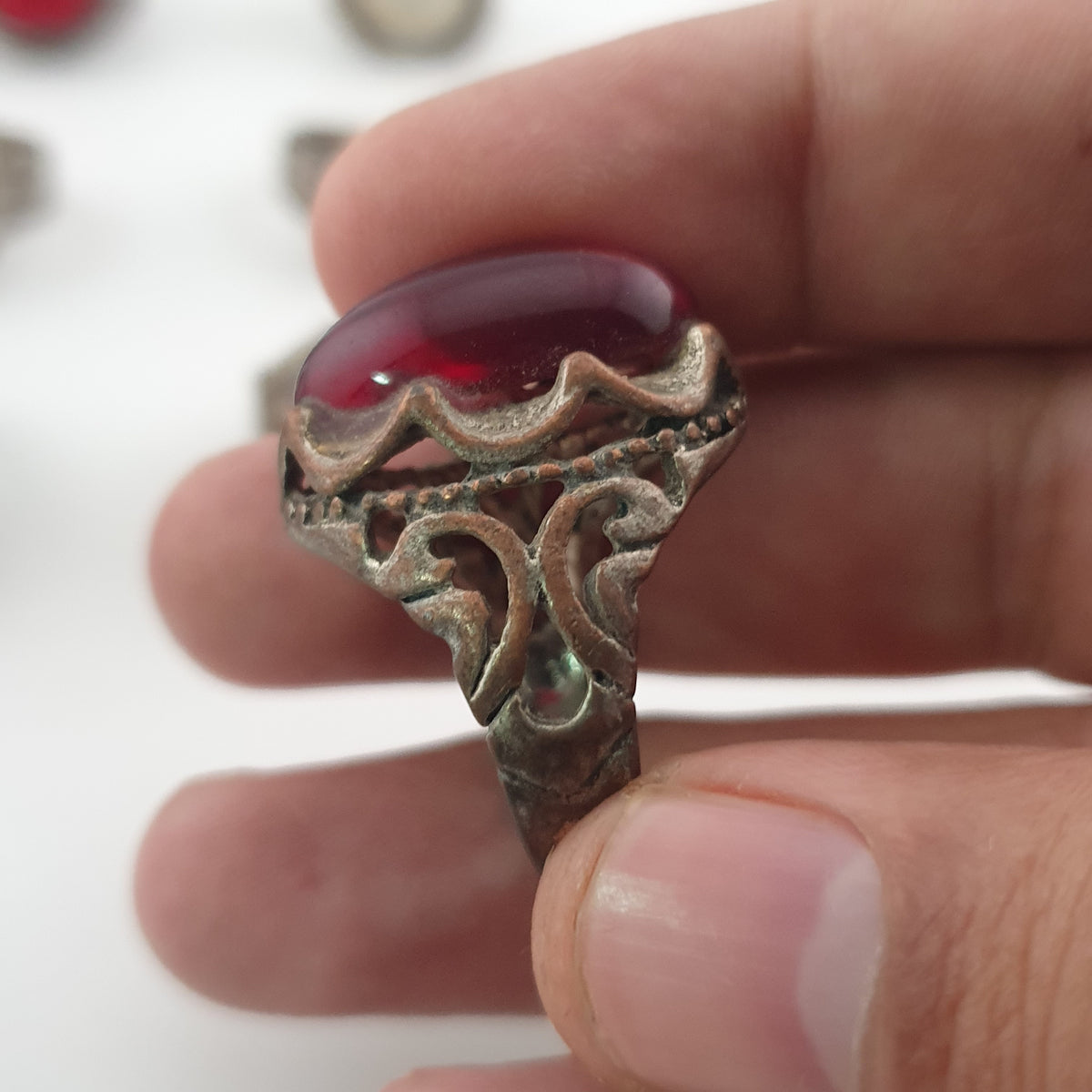 15 Traditional Brass Stone & Glass Rings Rustic Antique Jewellery