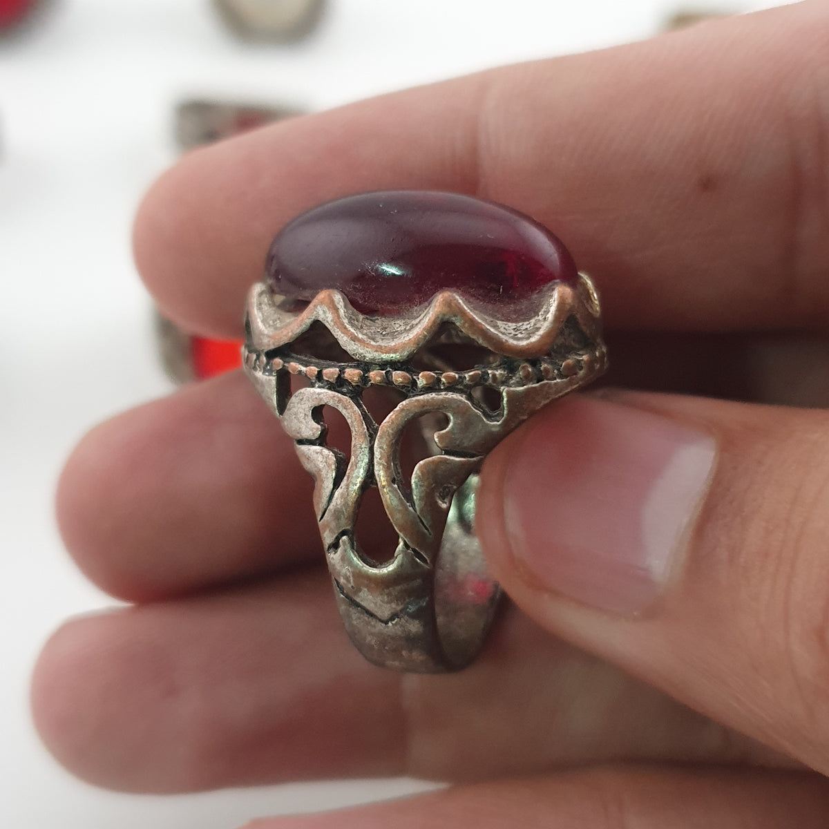 15 Traditional Brass Stone & Glass Rings Rustic Antique Jewellery