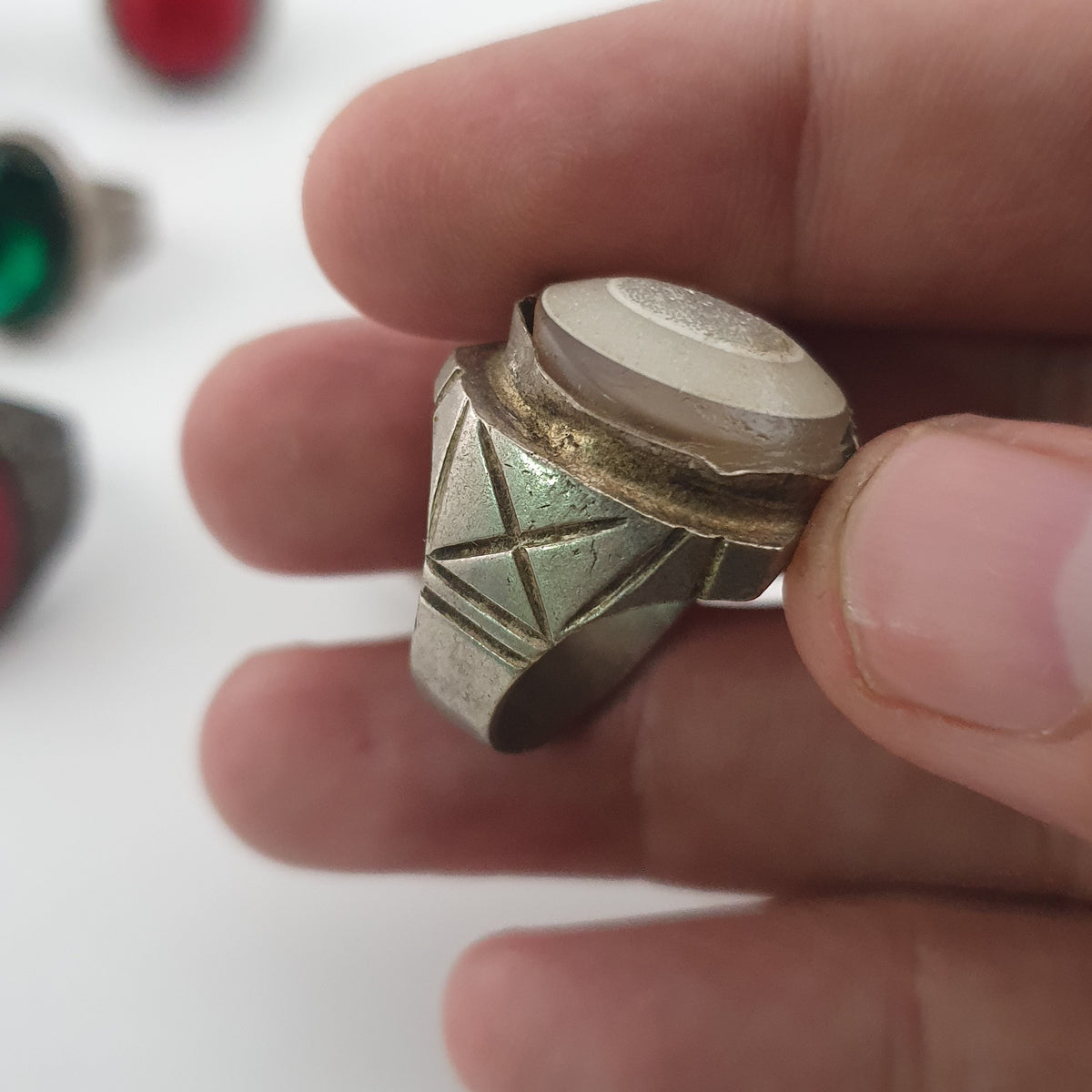 15 Traditional Brass Stone & Glass Rings Rustic Antique Jewellery