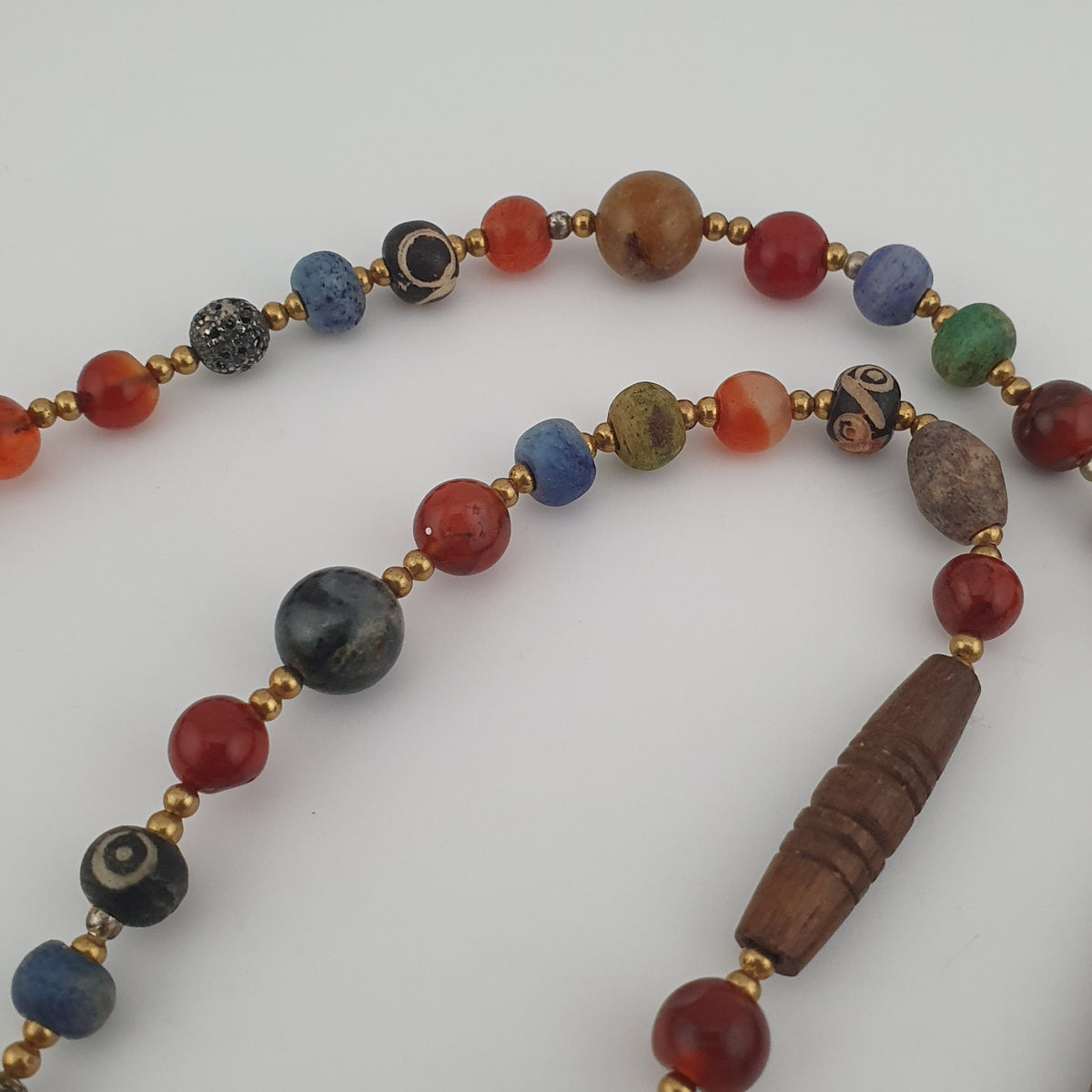 Vintage Mix Agate Gemstones & Bone Beads With 925 Silver Shell Pendant Necklace