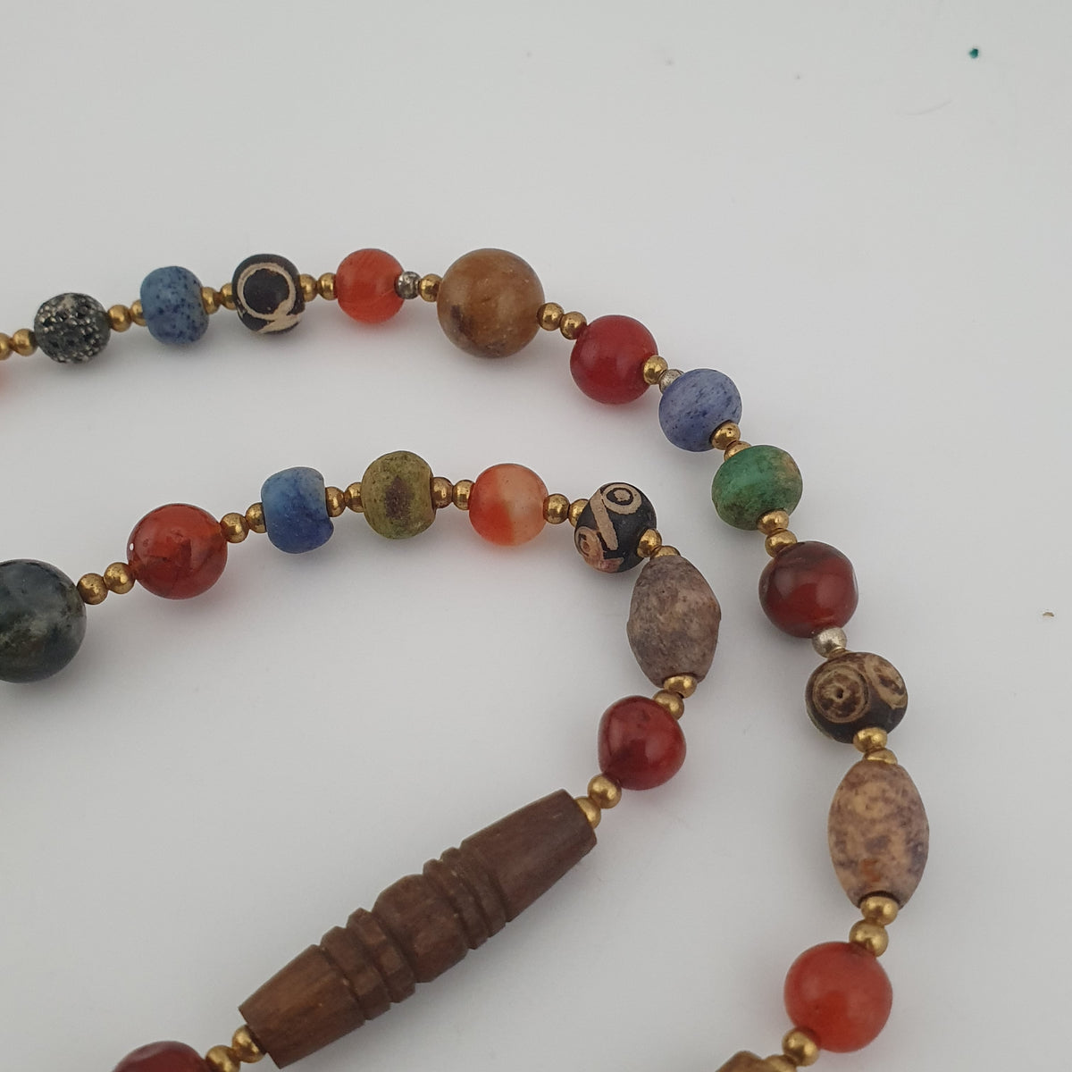 Vintage Mix Agate Gemstones & Bone Beads With 925 Silver Shell Pendant Necklace