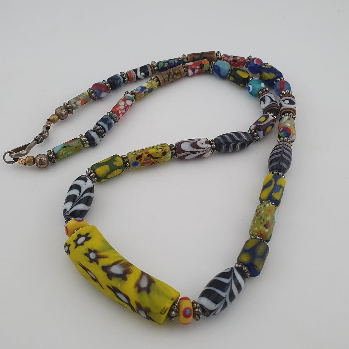 Vintage Venetian Style Mix Trade Glass Beads With Millefiori Glass Pendant Necklace