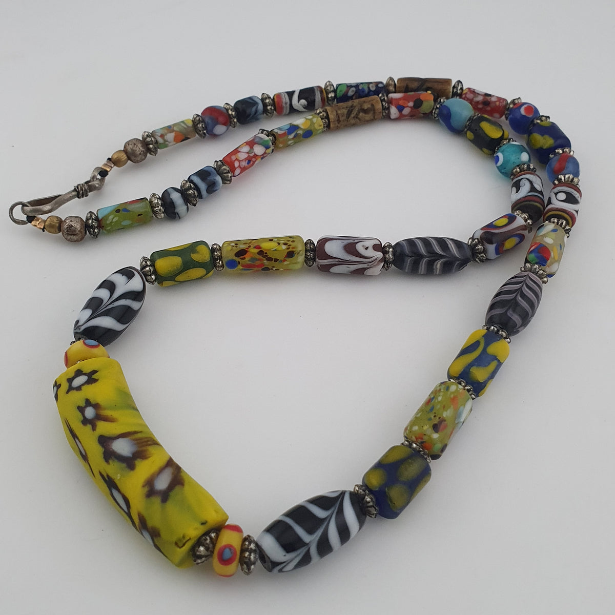 Vintage Venetian Style Mix Trade Glass Beads With Millefiori Glass Pendant Necklace