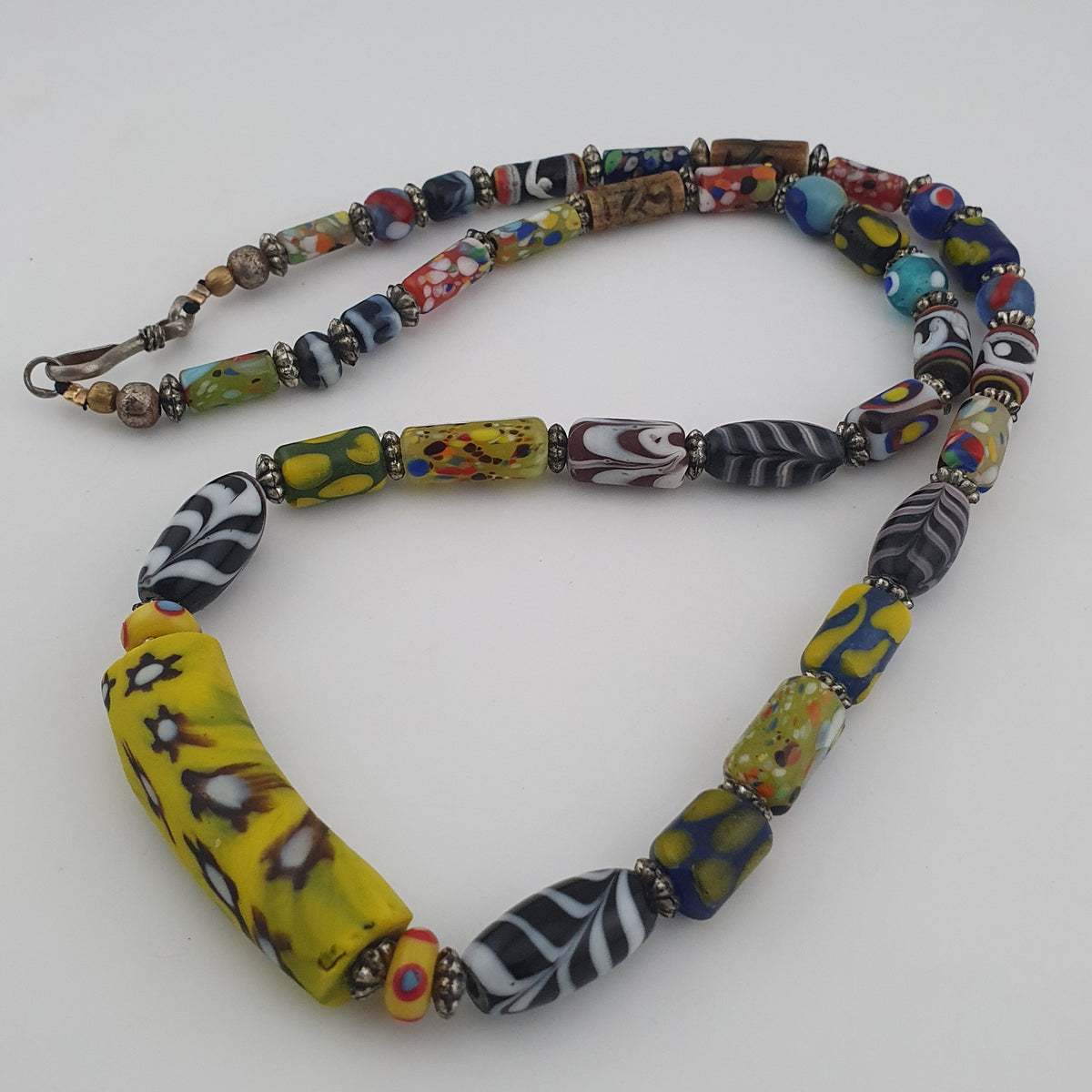 Vintage Venetian Style Mix Trade Glass Beads With Millefiori Glass Pendant Necklace