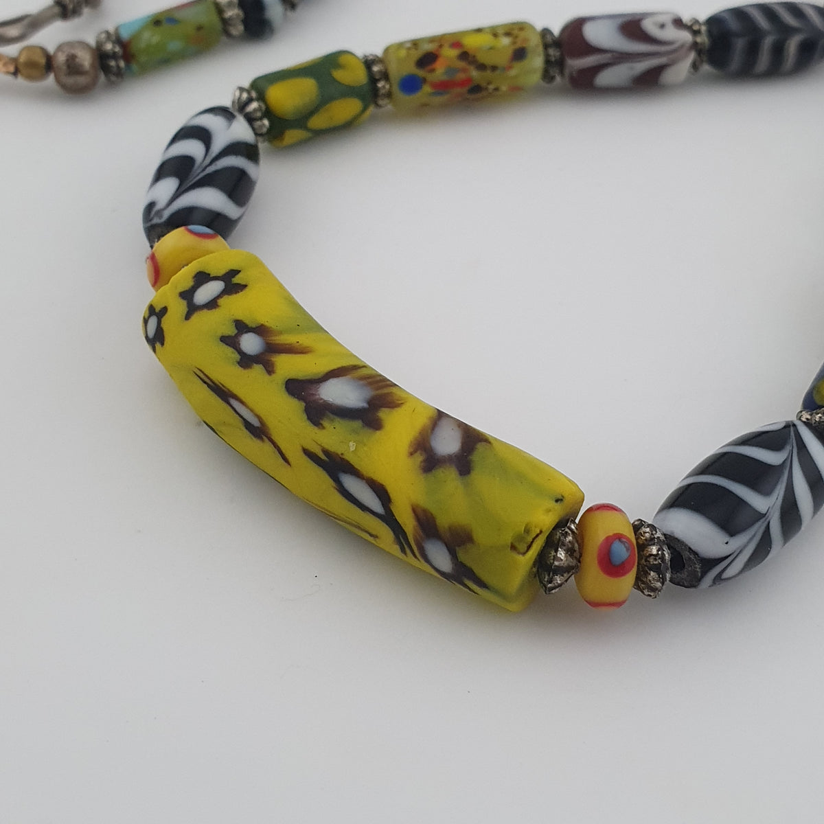 Vintage Venetian Style Mix Trade Glass Beads With Millefiori Glass Pendant Necklace