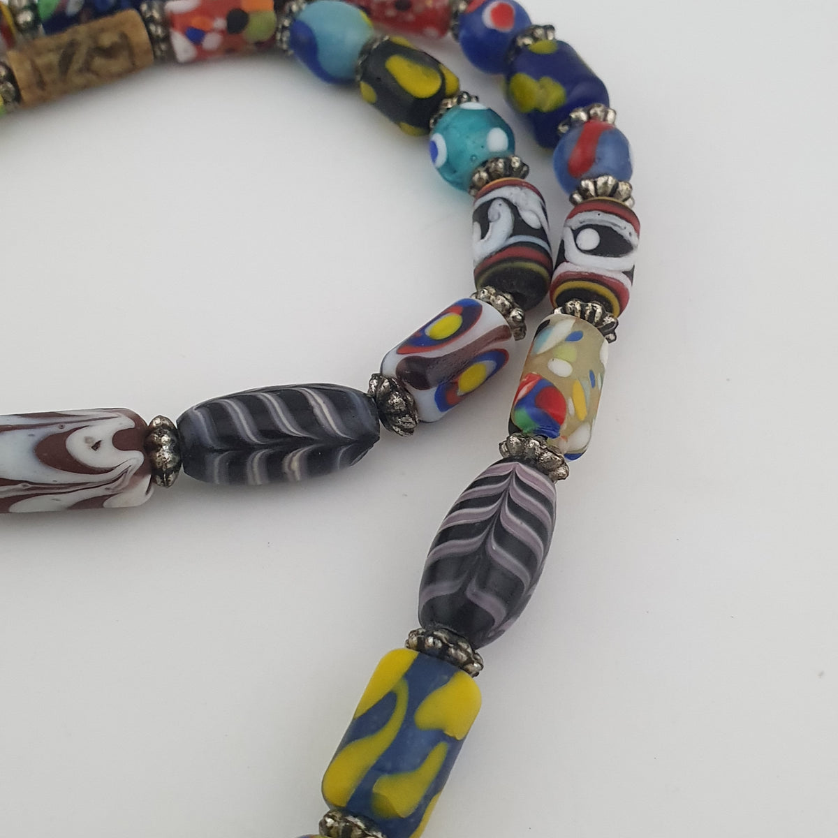 Vintage Venetian Style Mix Trade Glass Beads With Millefiori Glass Pendant Necklace