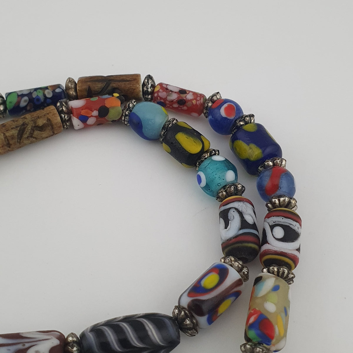 Vintage Venetian Style Mix Trade Glass Beads With Millefiori Glass Pendant Necklace