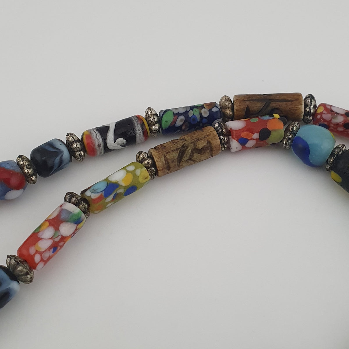 Vintage Venetian Style Mix Trade Glass Beads With Millefiori Glass Pendant Necklace