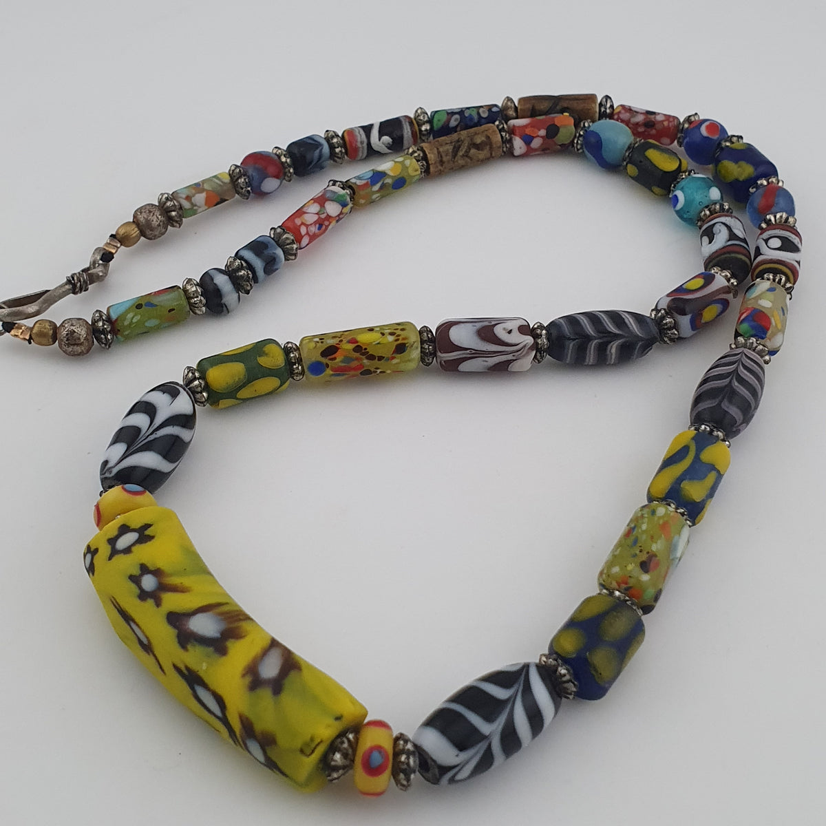 Vintage Venetian Style Mix Trade Glass Beads With Millefiori Glass Pendant Necklace