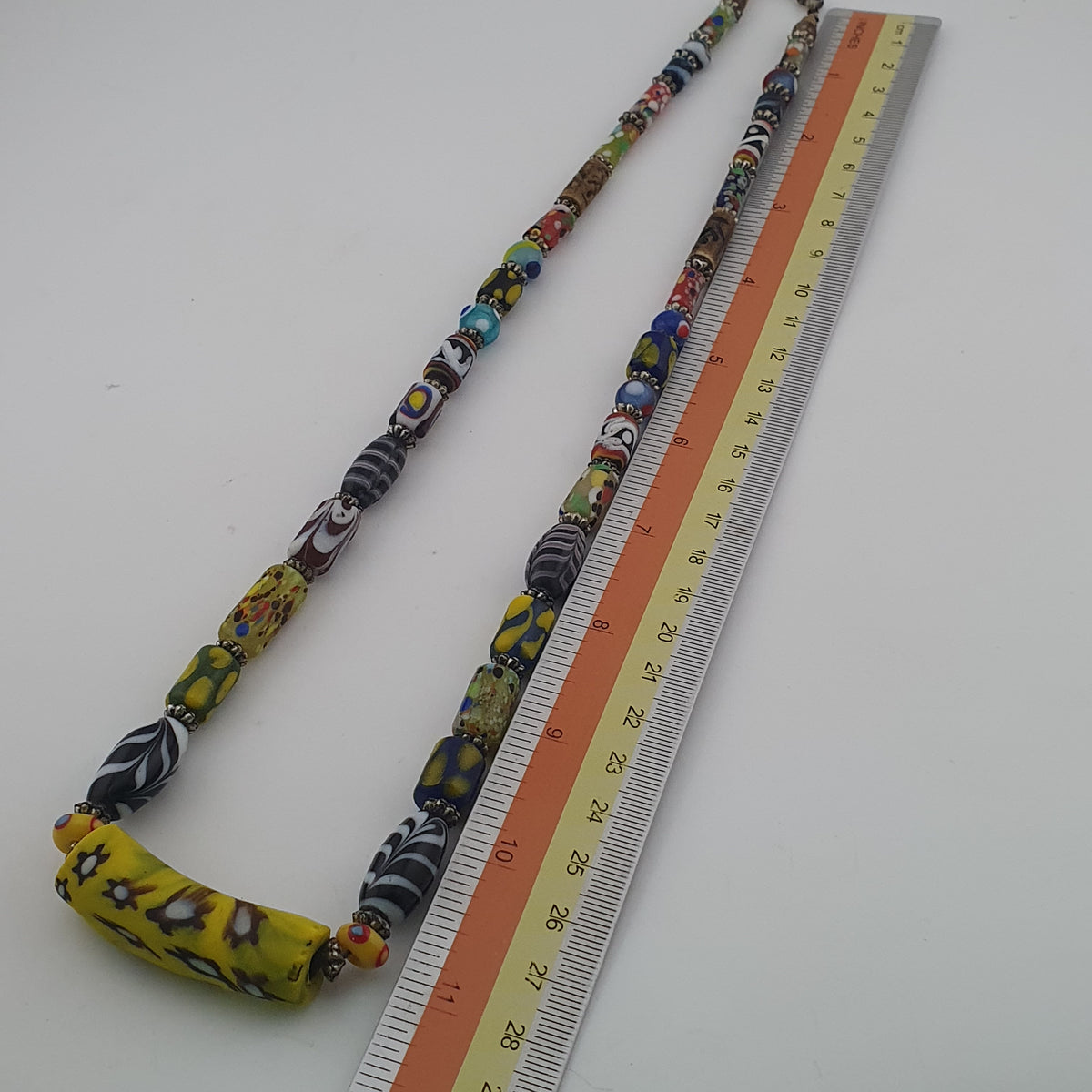 Vintage Venetian Style Mix Trade Glass Beads With Millefiori Glass Pendant Necklace