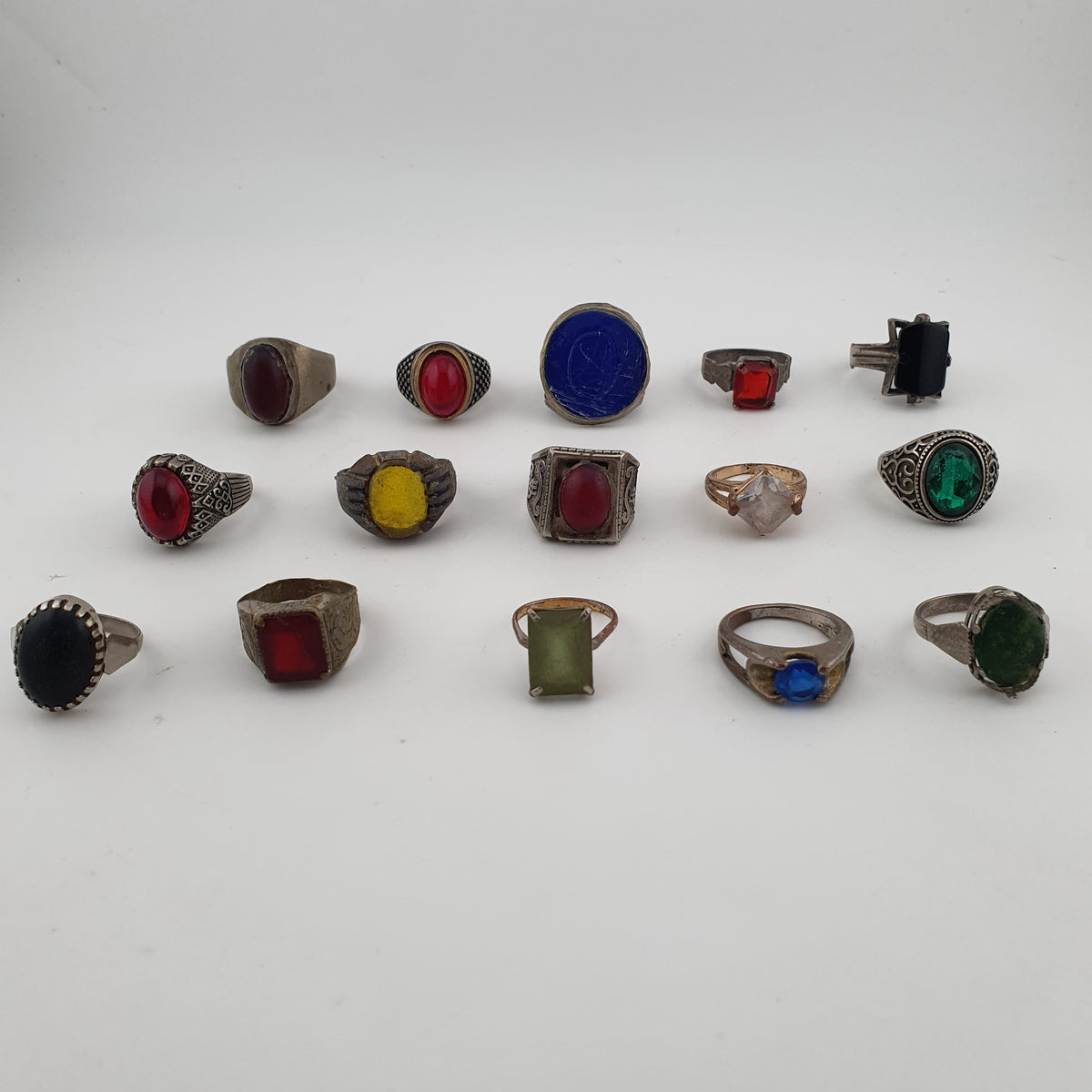 Antique Rustic Handmade Brass Rings with Traditional Stone & Glass