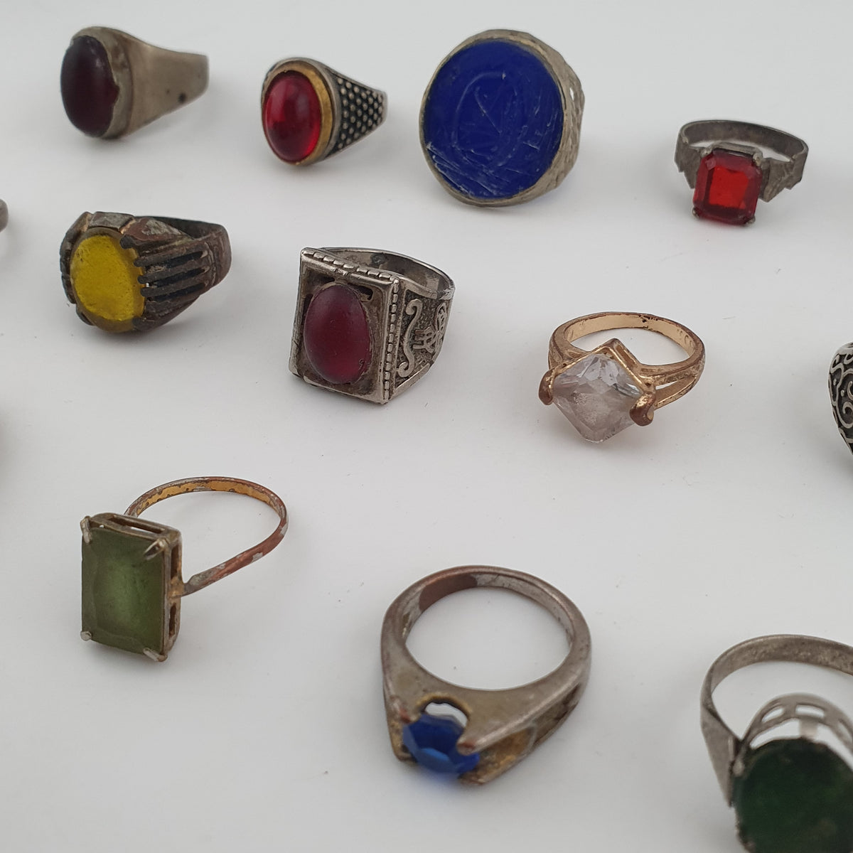 Antique Rustic Handmade Brass Rings with Traditional Stone & Glass