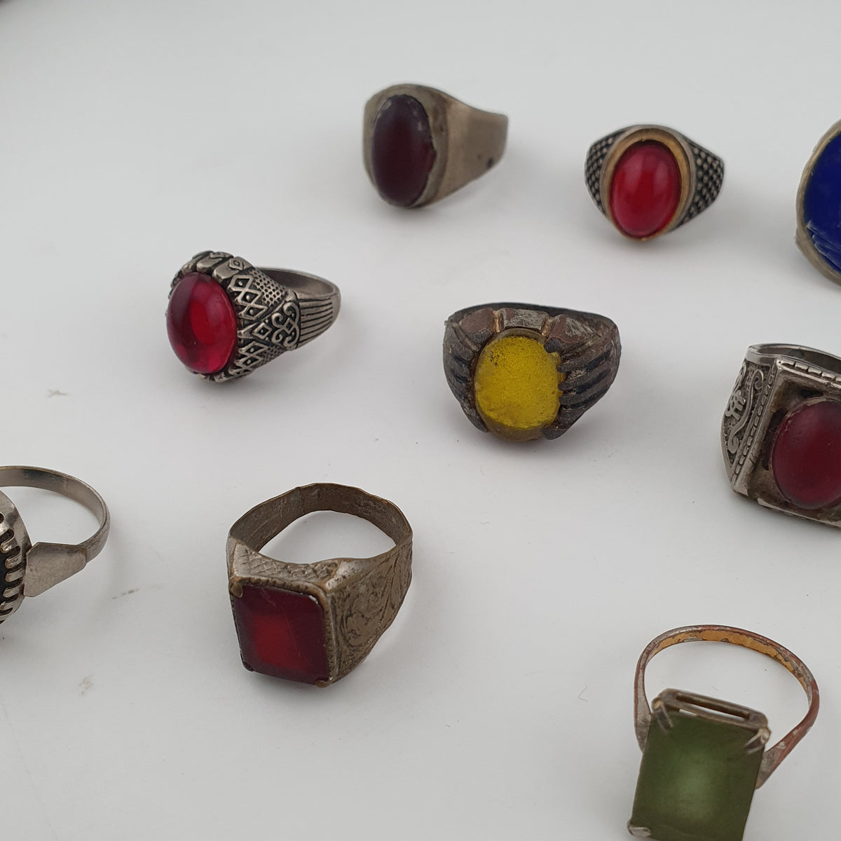 Antique Rustic Handmade Brass Rings with Traditional Stone & Glass