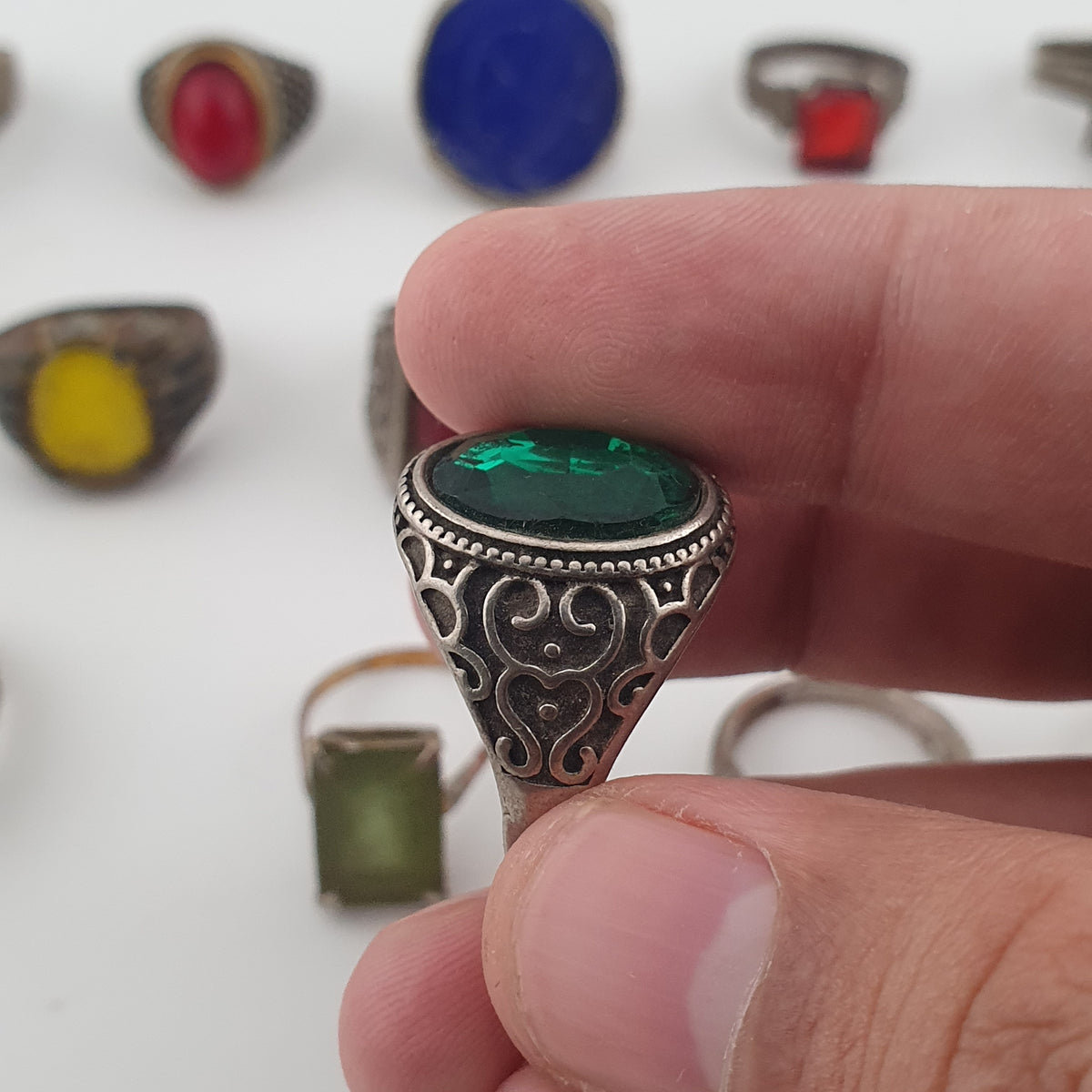 Antique Rustic Handmade Brass Rings with Traditional Stone & Glass