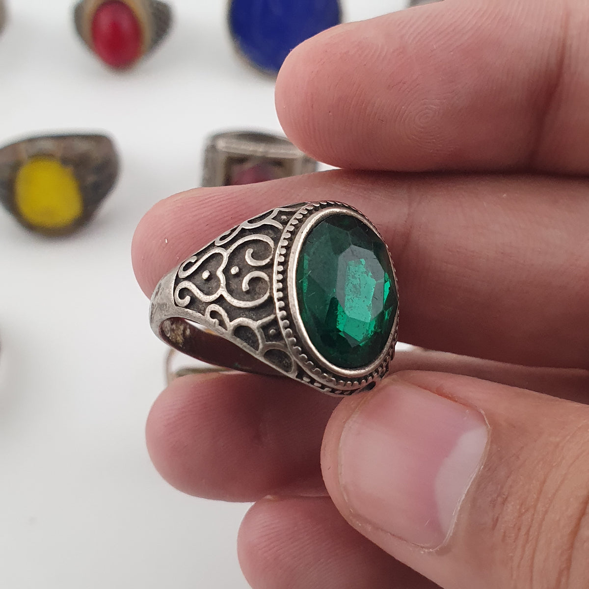 Antique Rustic Handmade Brass Rings with Traditional Stone & Glass