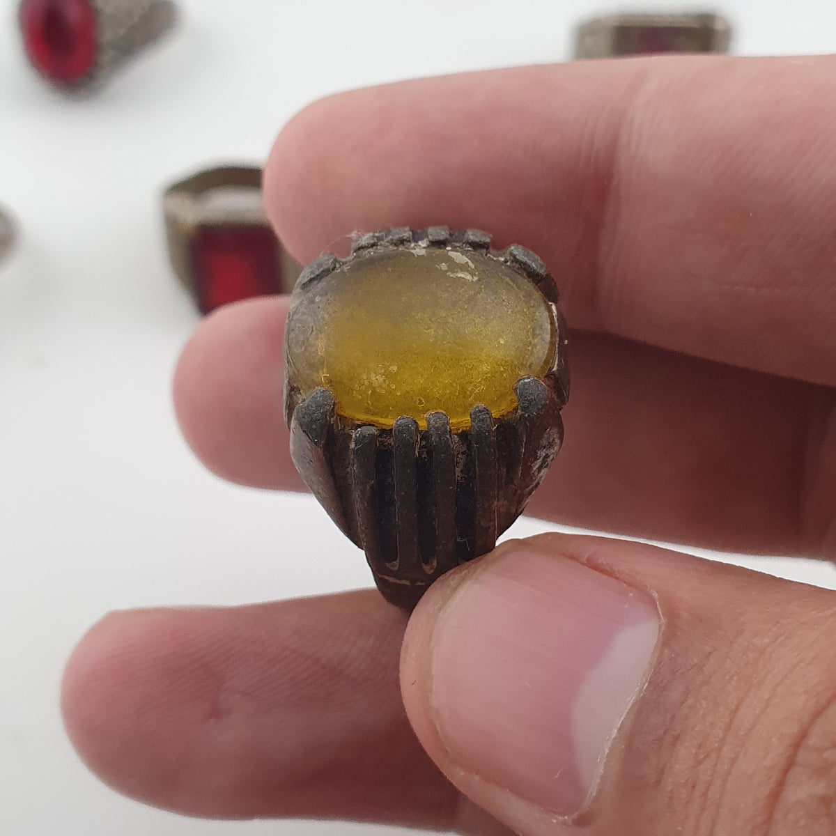 Antique Rustic Handmade Brass Rings with Traditional Stone & Glass