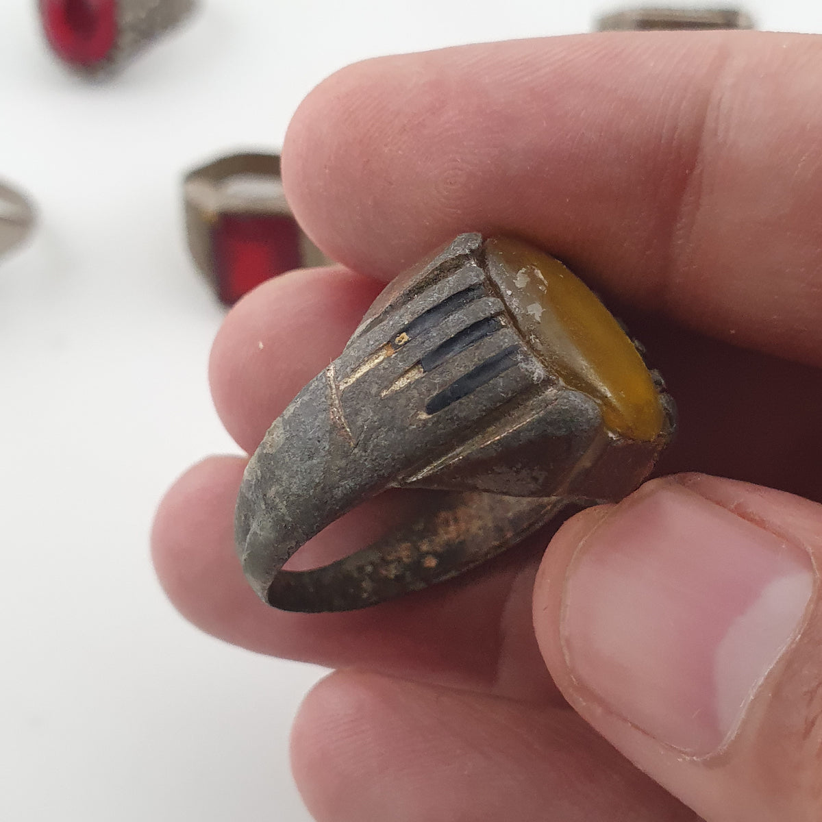 Antique Rustic Handmade Brass Rings with Traditional Stone & Glass