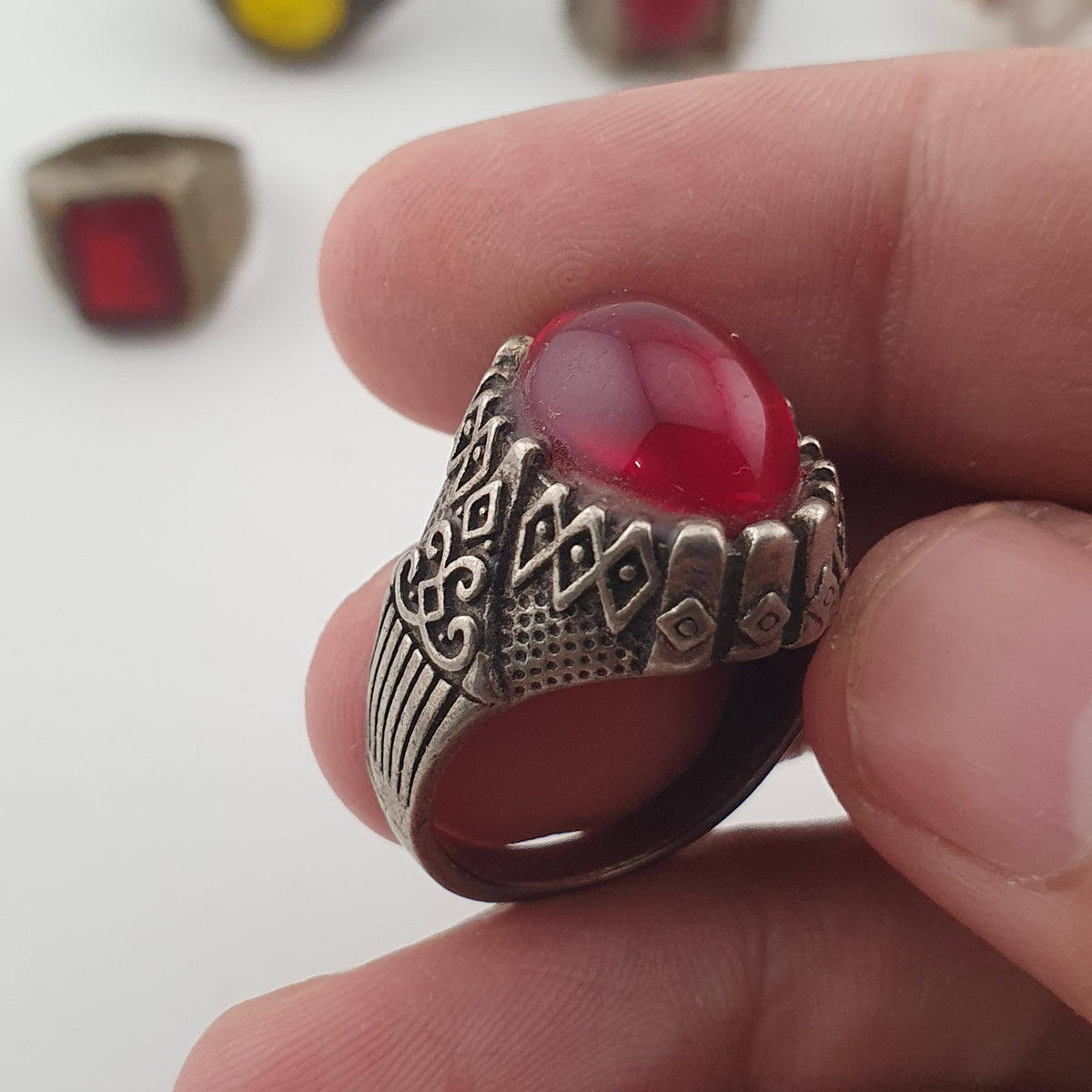 Antique Rustic Handmade Brass Rings with Traditional Stone & Glass