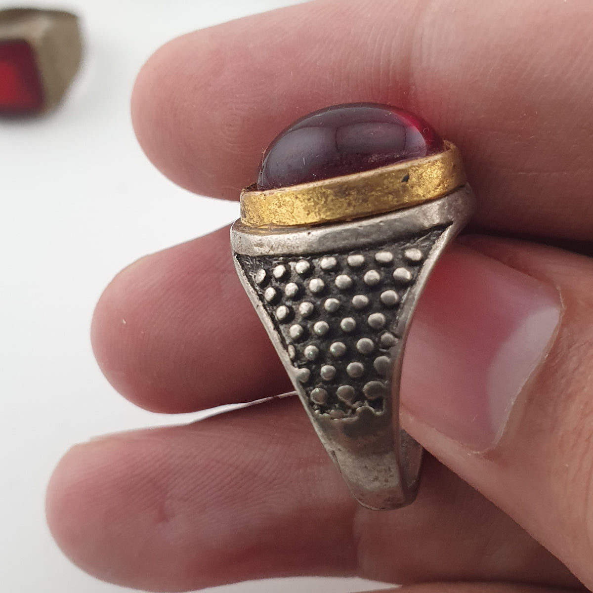 Antique Rustic Handmade Brass Rings with Traditional Stone & Glass