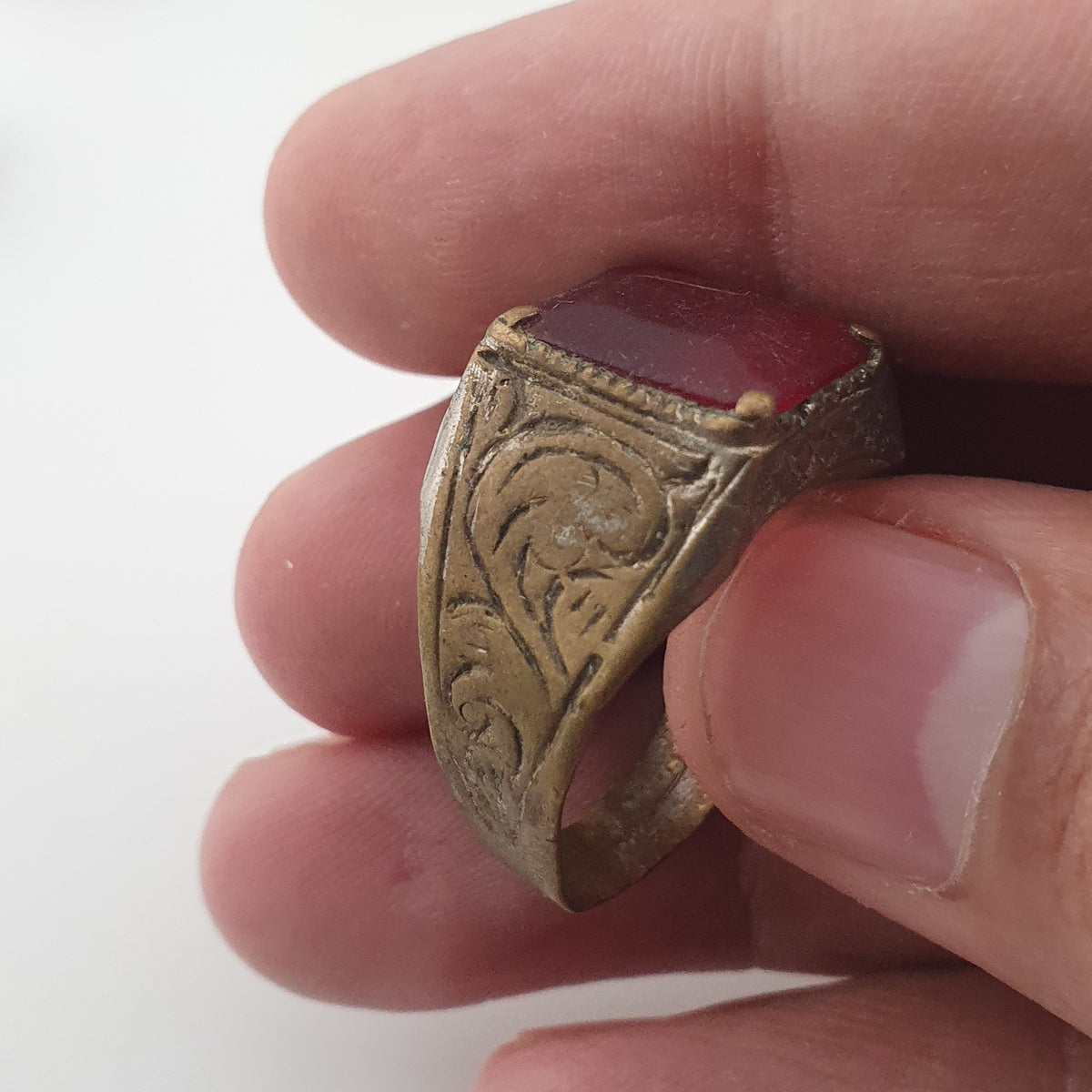 Antique Rustic Handmade Brass Rings with Traditional Stone & Glass