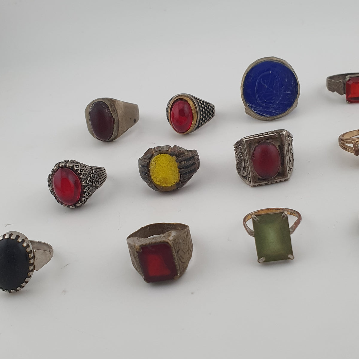 Antique Rustic Handmade Brass Rings with Traditional Stone & Glass