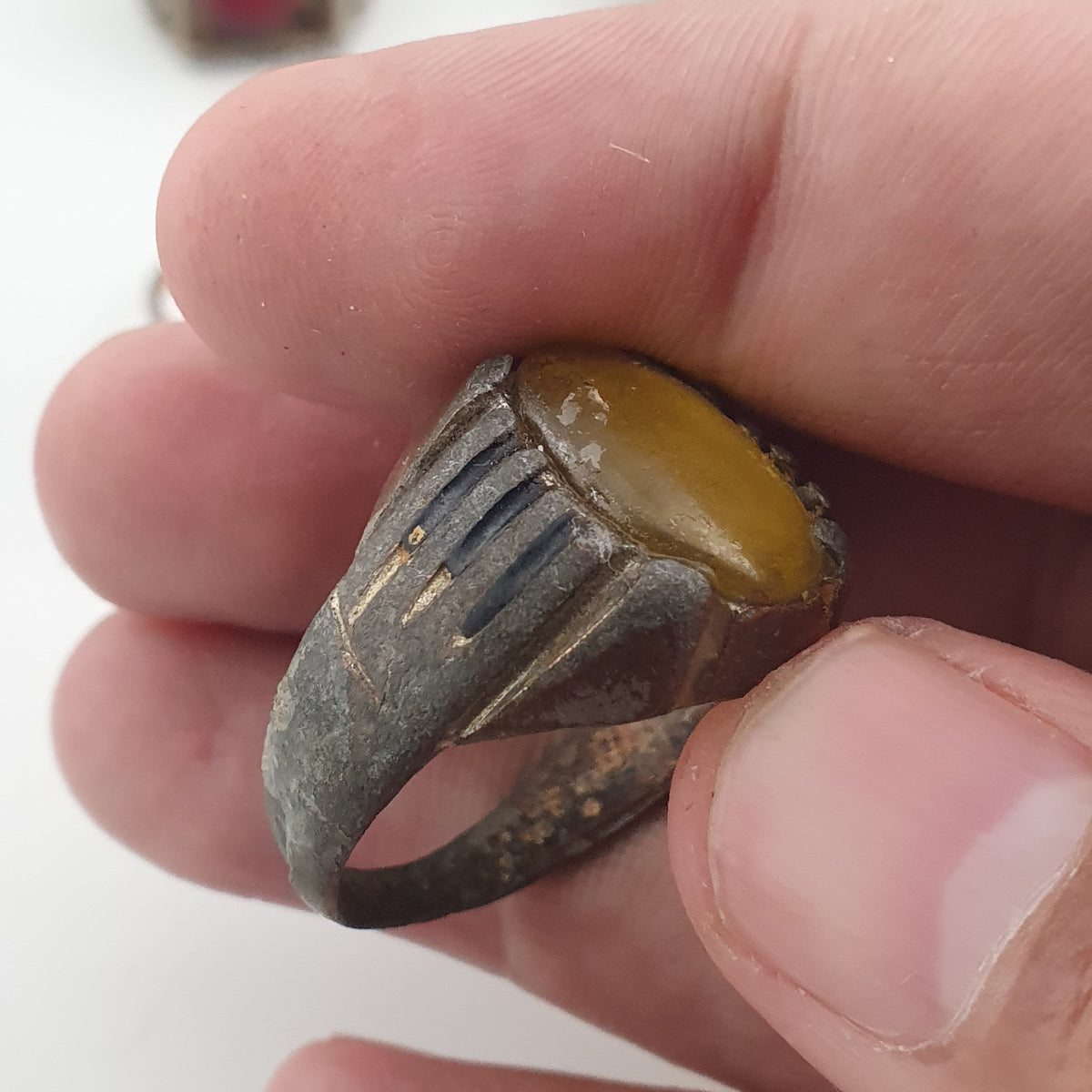 Antique Rustic Handmade Brass Rings with Traditional Stone & Glass