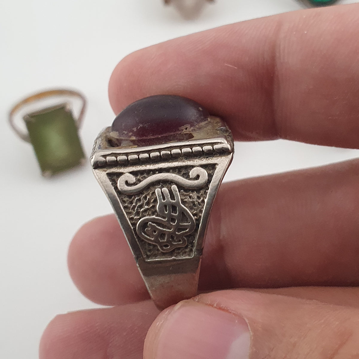 Antique Rustic Handmade Brass Rings with Traditional Stone & Glass
