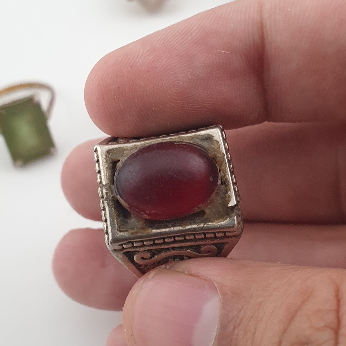 Antique Rustic Handmade Brass Rings with Traditional Stone & Glass