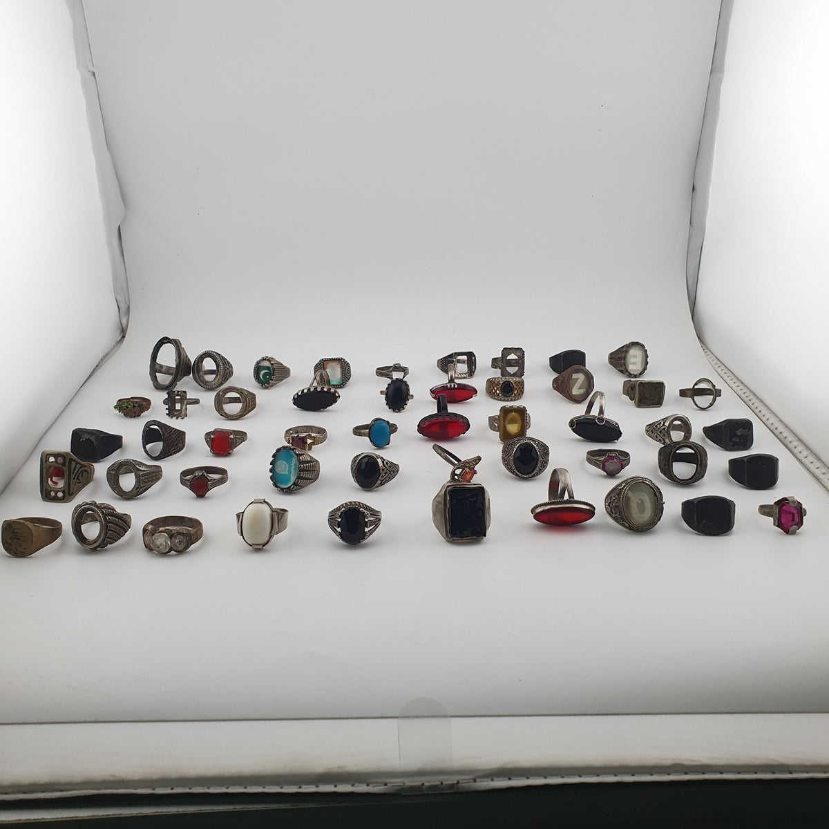Antique Style Lot of 49 Damaged Brass Rings Missing Stones