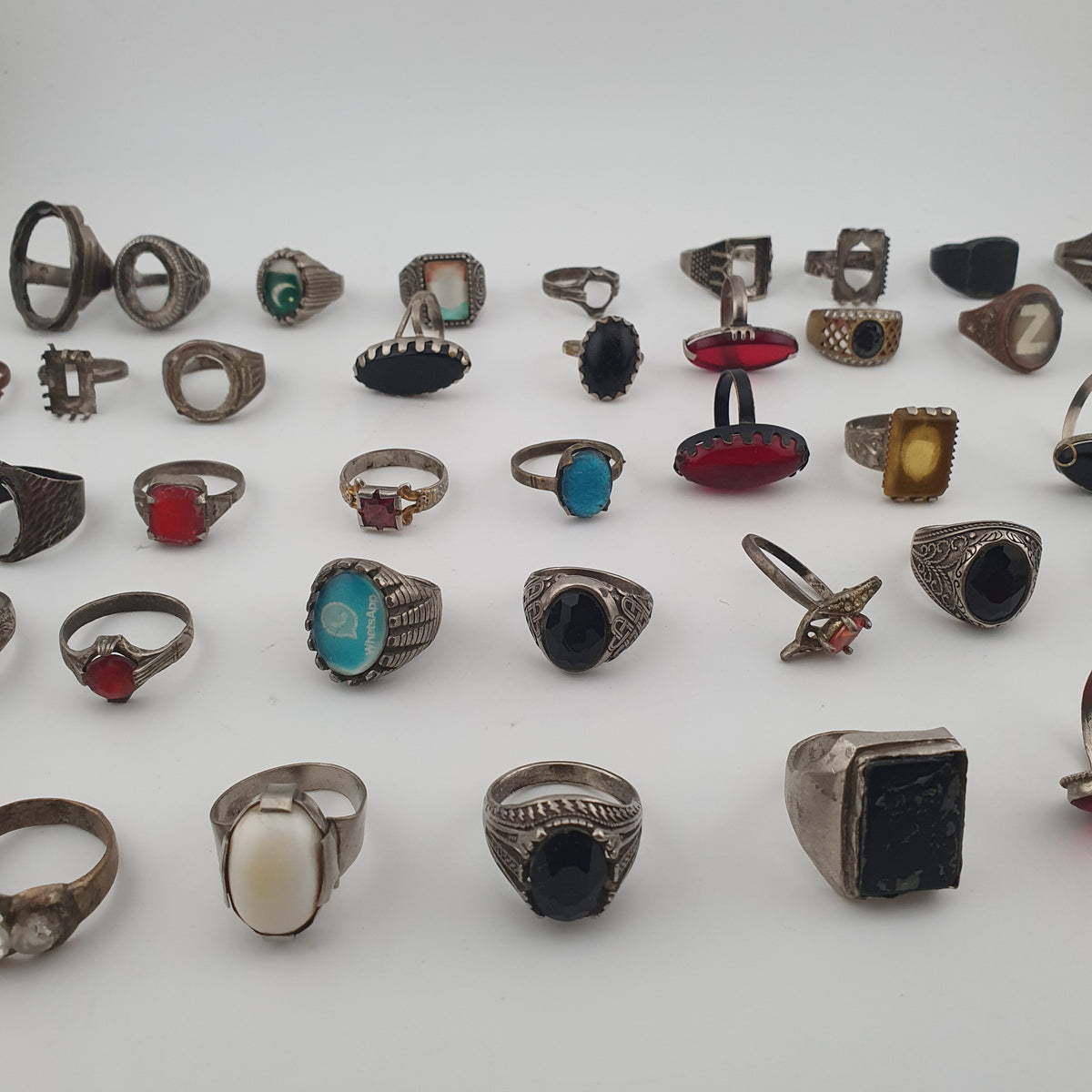 Antique Style Lot of 49 Damaged Brass Rings Missing Stones