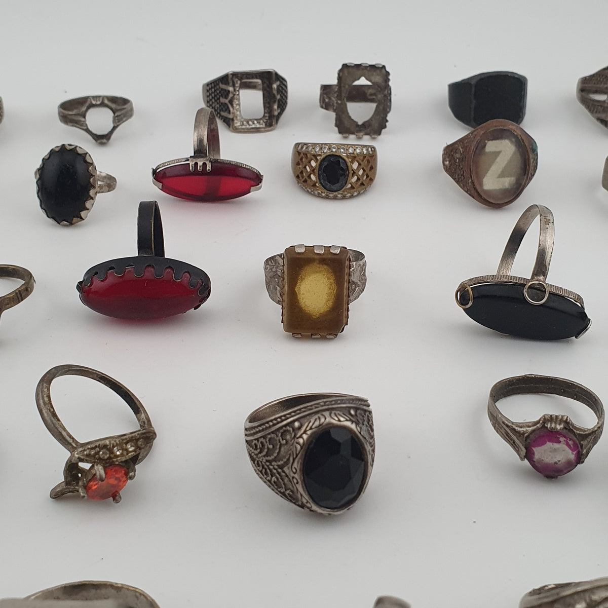 Antique Style Lot of 49 Damaged Brass Rings Missing Stones