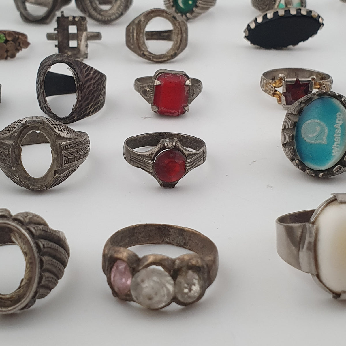 Antique Style Lot of 49 Damaged Brass Rings Missing Stones