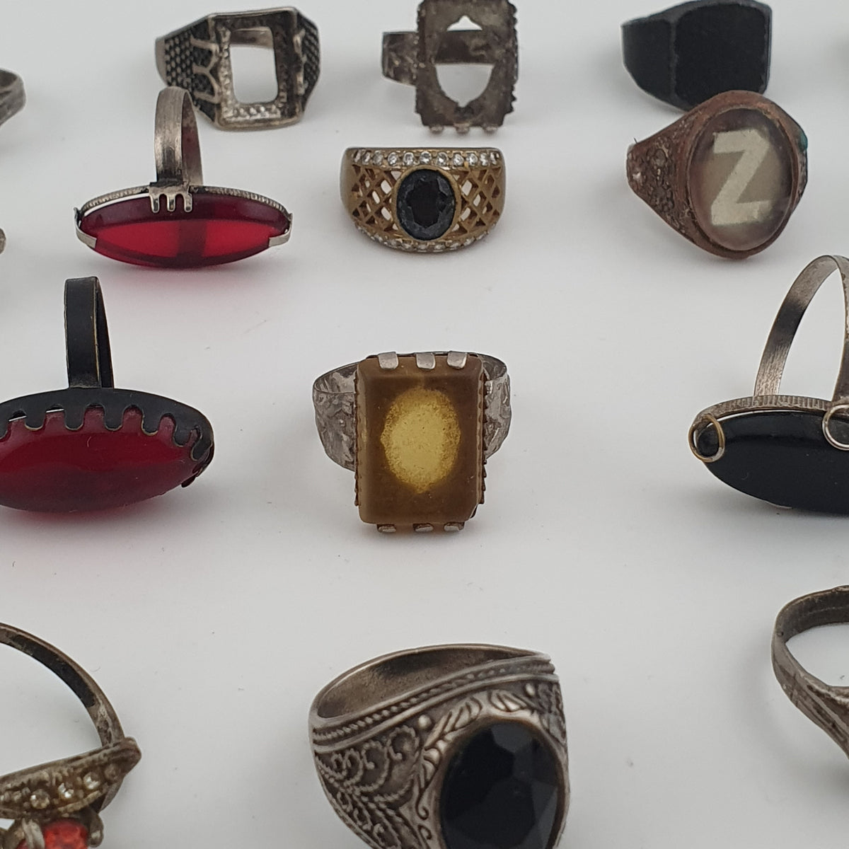 Antique Style Lot of 49 Damaged Brass Rings Missing Stones