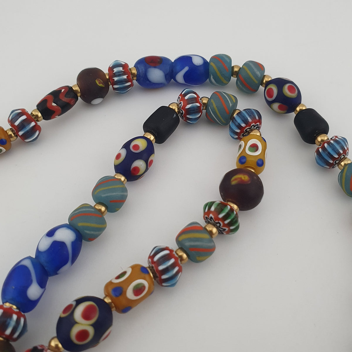 Vintage Venetian Style Mix Glass Beads With Old Face Glass Pendant Necklace