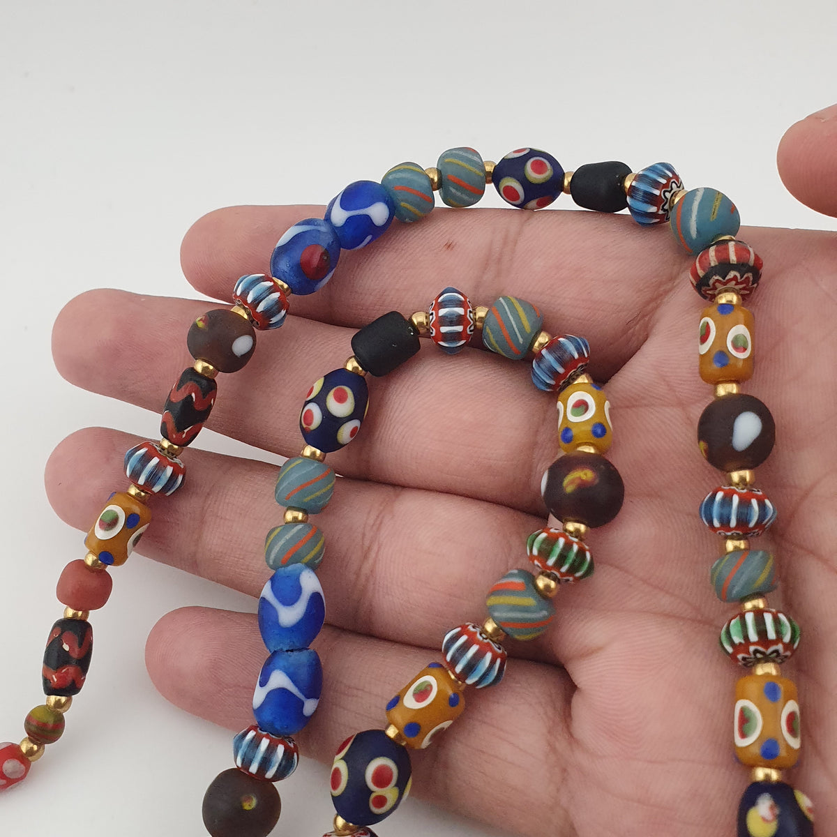 Vintage Venetian Style Mix Glass Beads With Old Face Glass Pendant Necklace
