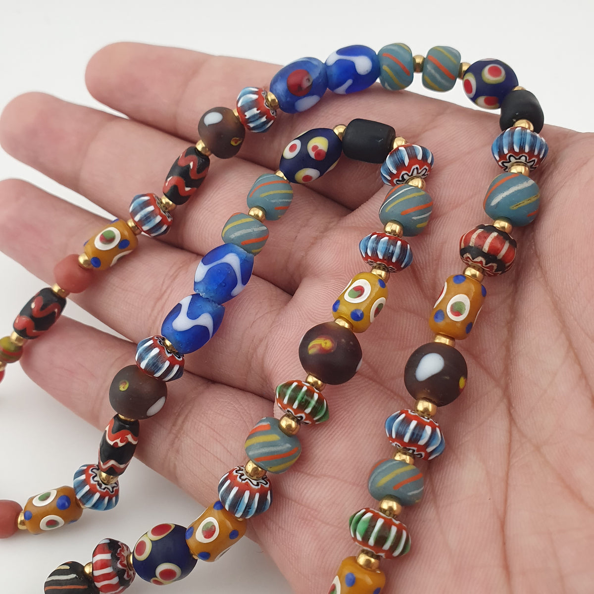 Vintage Venetian Style Mix Glass Beads With Old Face Glass Pendant Necklace
