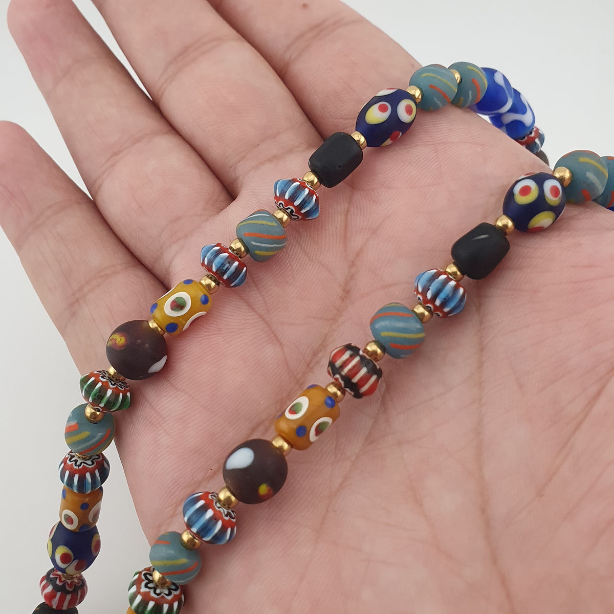 Vintage Venetian Style Mix Glass Beads With Old Face Glass Pendant Necklace