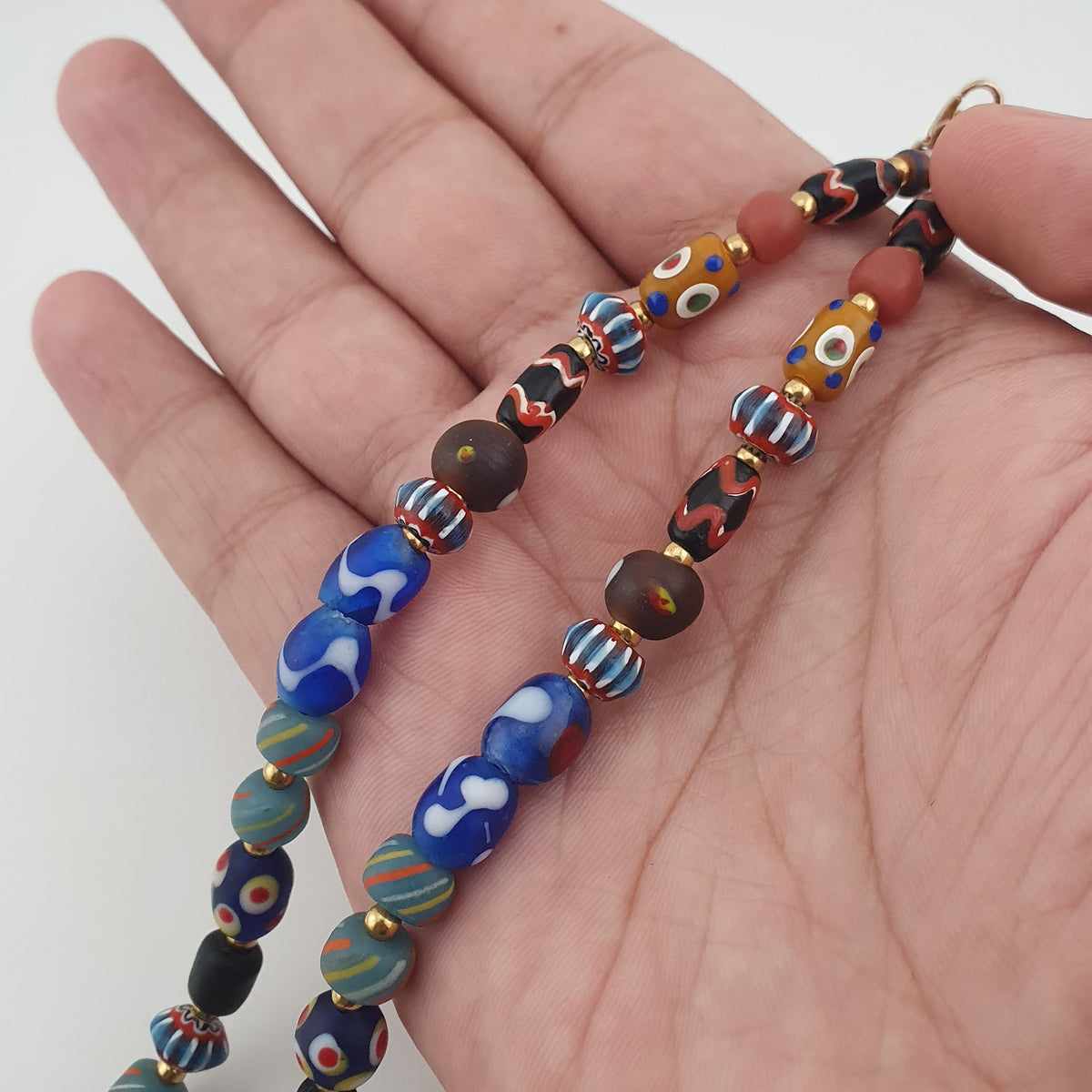 Vintage Venetian Style Mix Glass Beads With Old Face Glass Pendant Necklace
