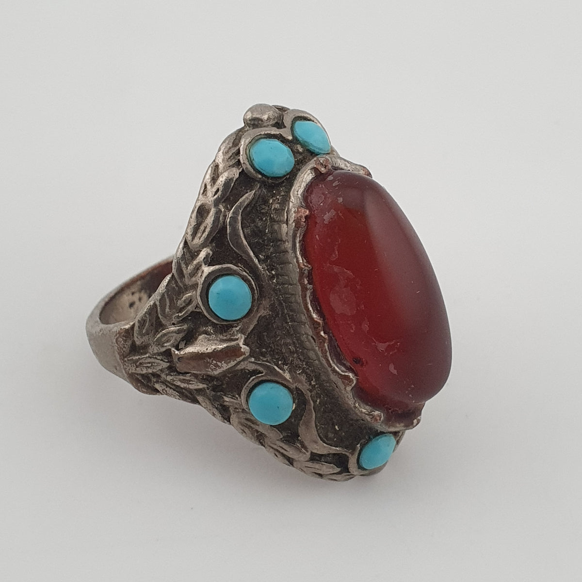 Antique Red Zirconia Ring  Rustic Brass Statement Jewellery