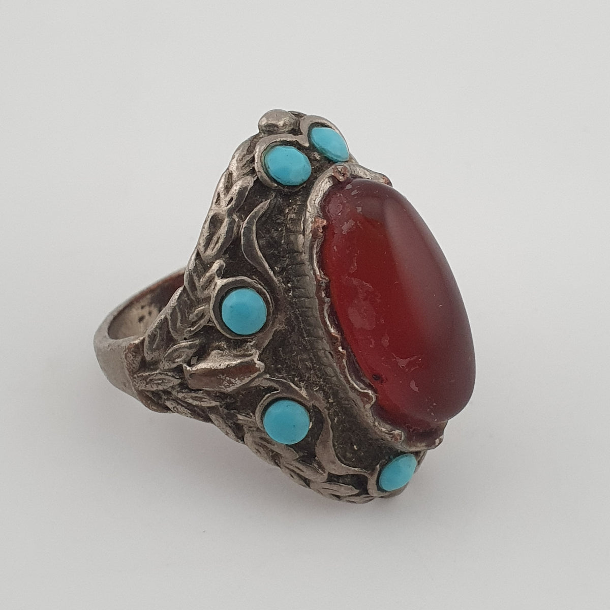 Antique Red Zirconia Ring  Rustic Brass Statement Jewellery