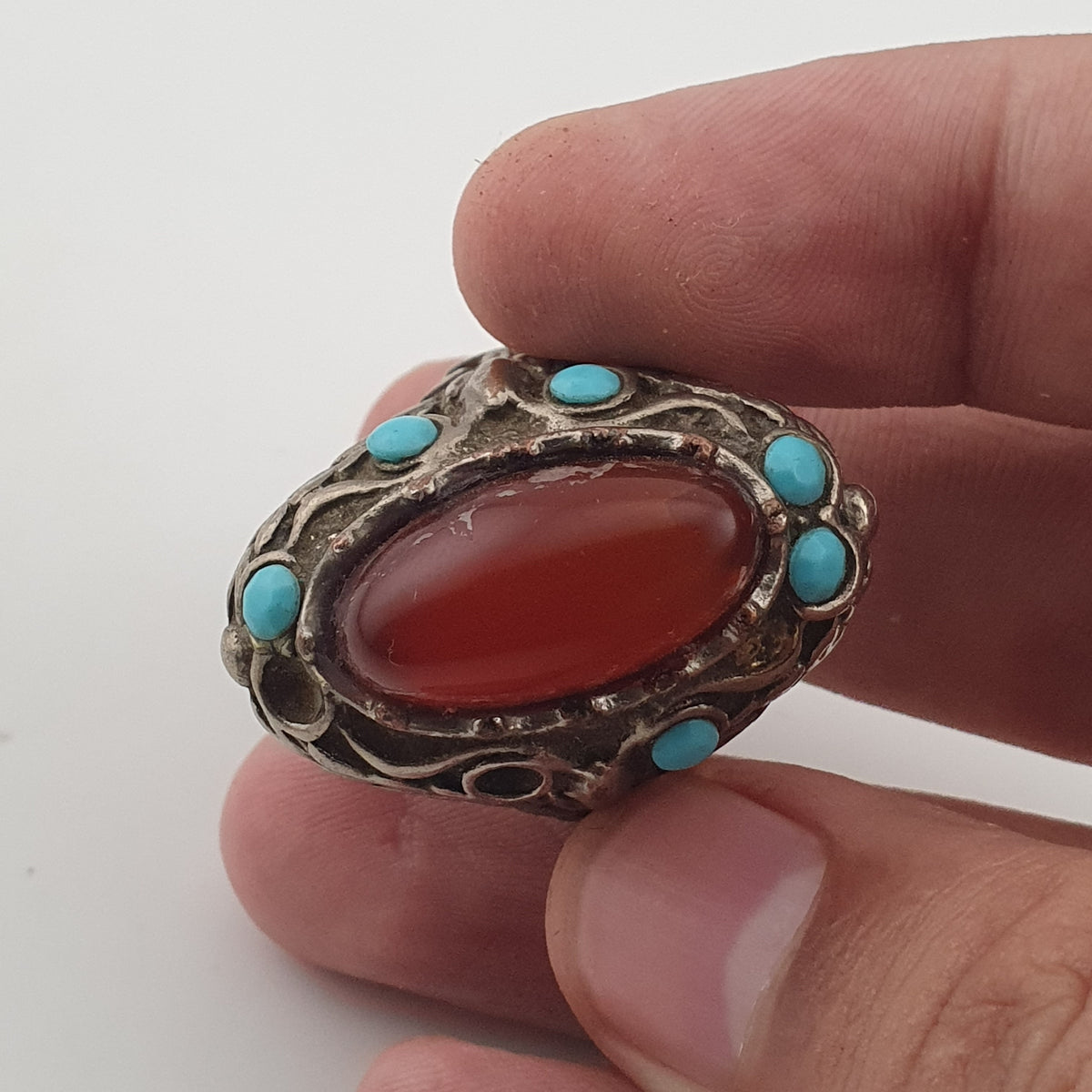 Antique Red Zirconia Ring  Rustic Brass Statement Jewellery